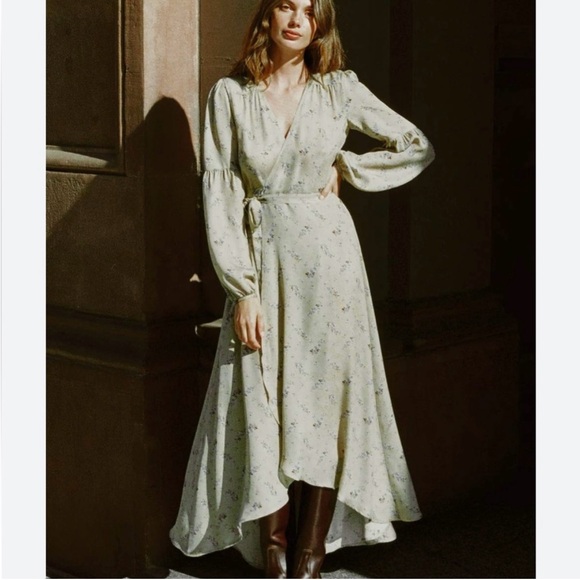 Christy Dawn Bergen Cream Silk Wrap Dress Ditsy Floral Pattern Women’s Small - Picture 1 of 4